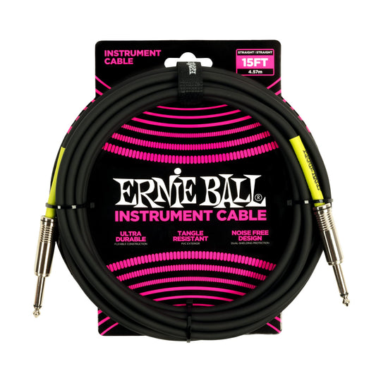 CABLE P/INSTRUMENTO ERNIE BALL 1/4 - 1/4 PLG. 15 PIES NEGRO