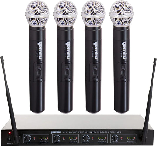 Sistema de Micrófono Gemini Inalámbrico con 4 Micrófonos de mano y Receptor UHF-04M-S1234