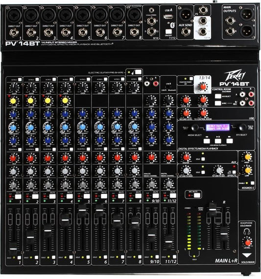 Consola Analoga 14 Canales 8 Mic/Line 3 Stereo In 1 Aux Pre 1 Aux Post Con DSP FX Bluetooth Peavey PV14-BT